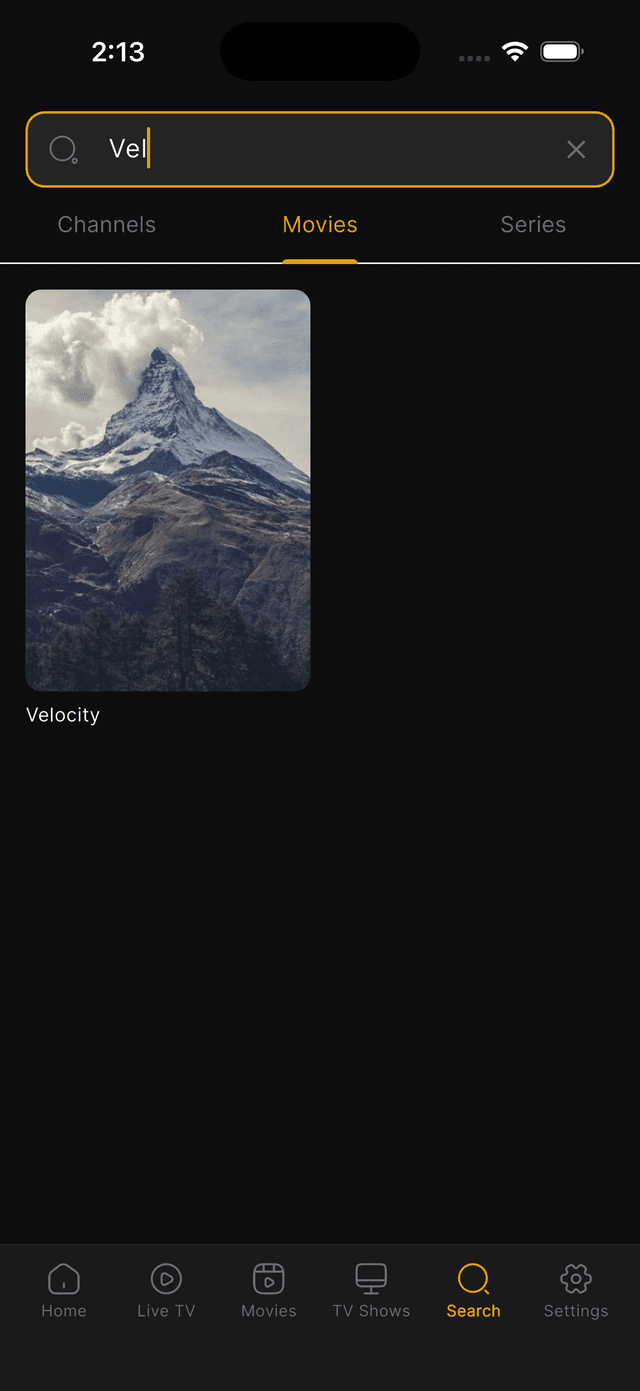 Search channels, movies, and series