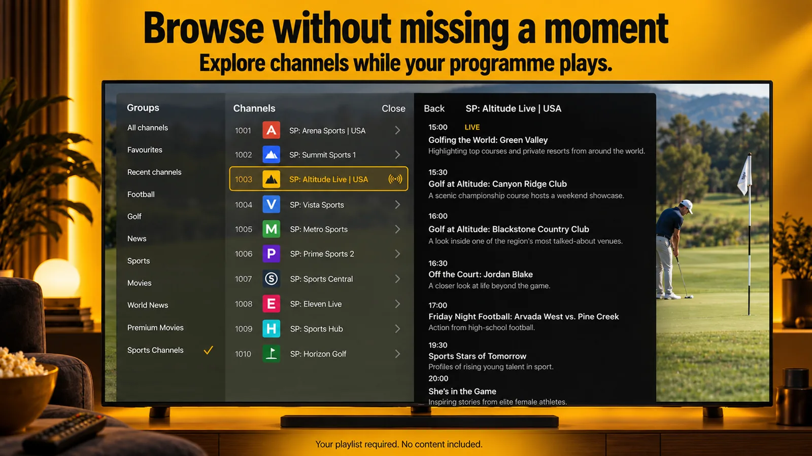 Your IPTV, finally native on Apple TV.